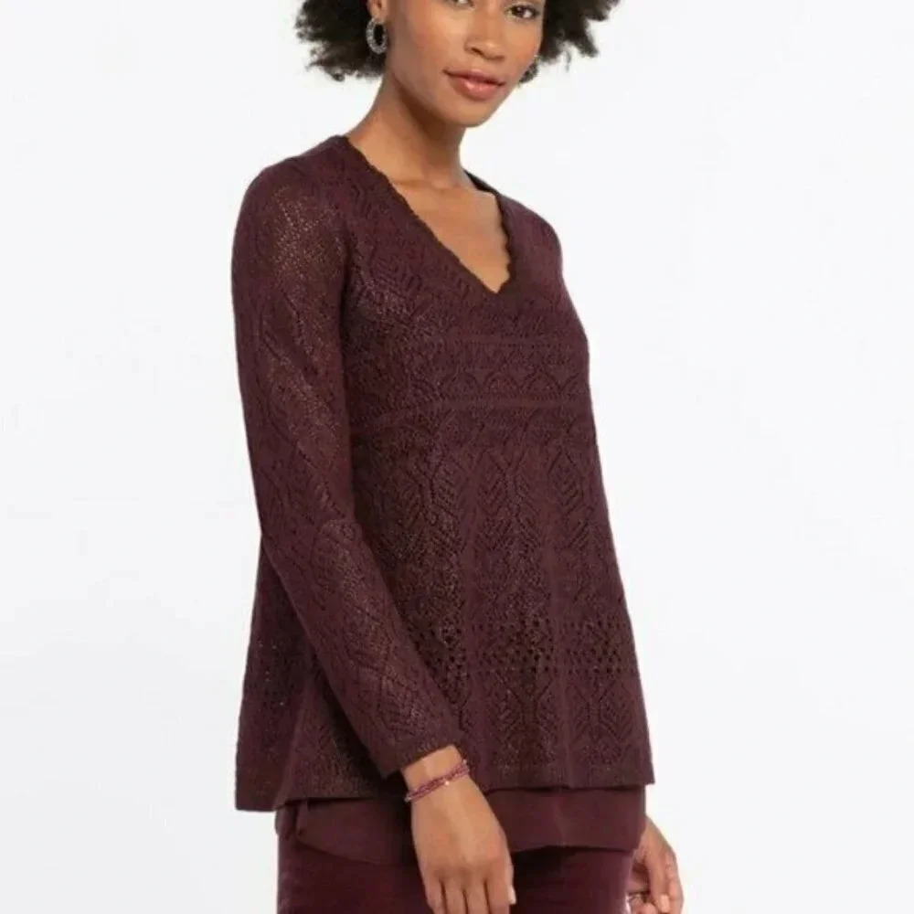 NIC+ZOE Shine On Sweater Winterberry Sparkle NWT
